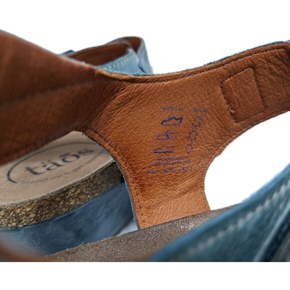 Taos Womens 8-8.5 Buckle Up Wedge Sandals Turquoise Blue Ankle Strap Heels - Picture 9 of 10